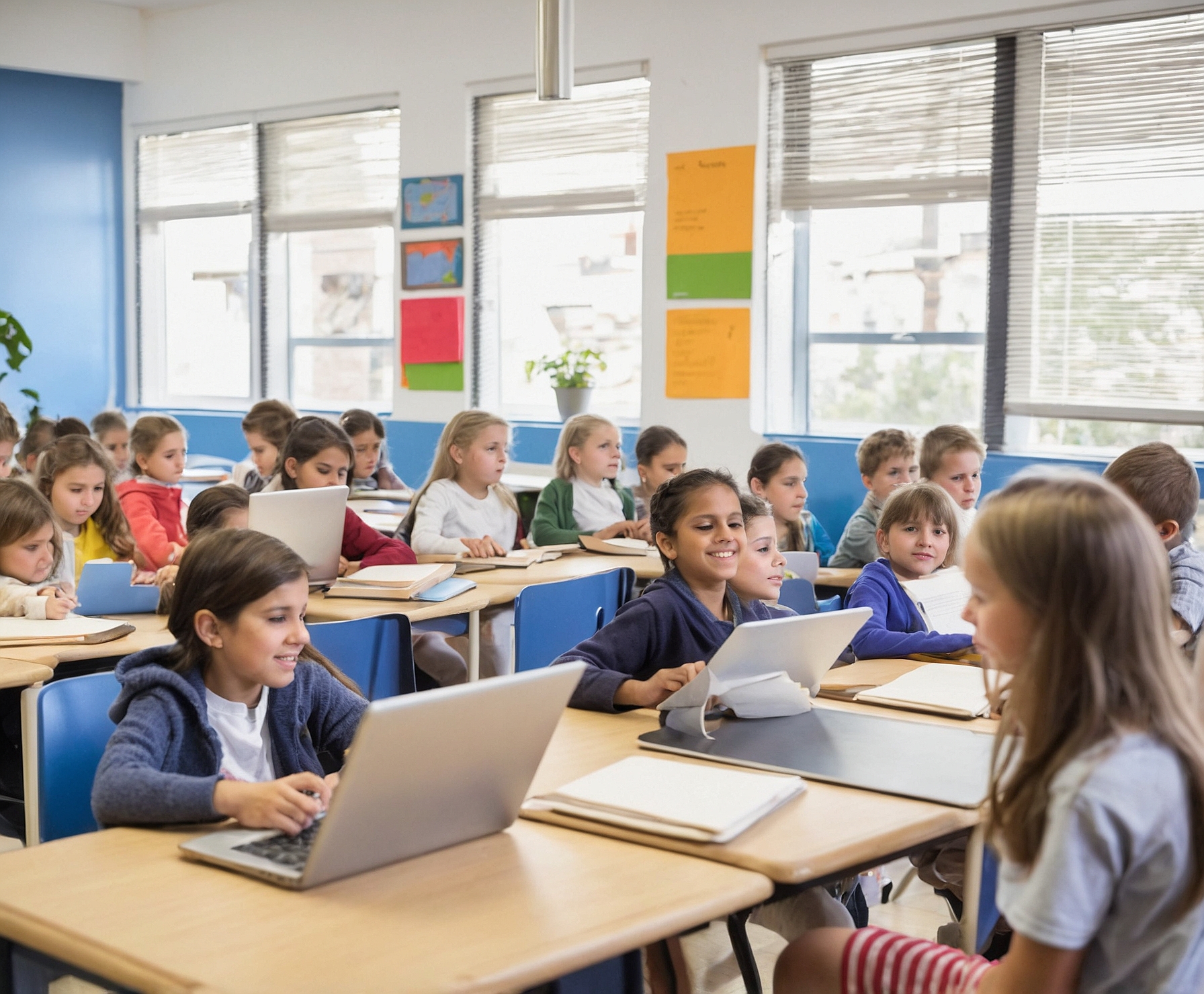 Aula moderna y recursos educativos.